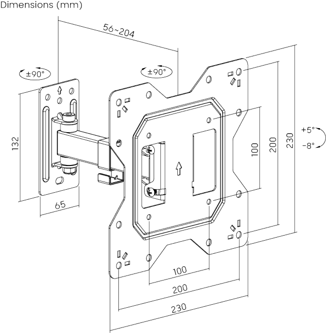 Bracket / Soporte Movimiento 90º para TV 23"-43"