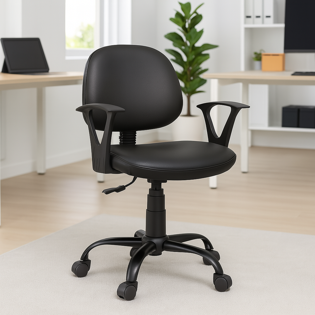 Silla Secretarial Curpiel Negra Ergonómica DC-101PU