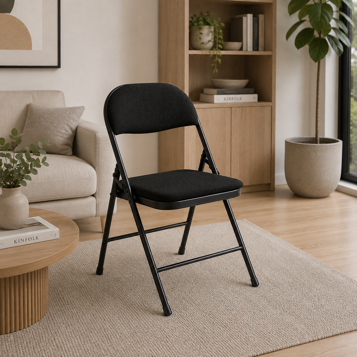 Silla Plegable Asiento Tela - Negra