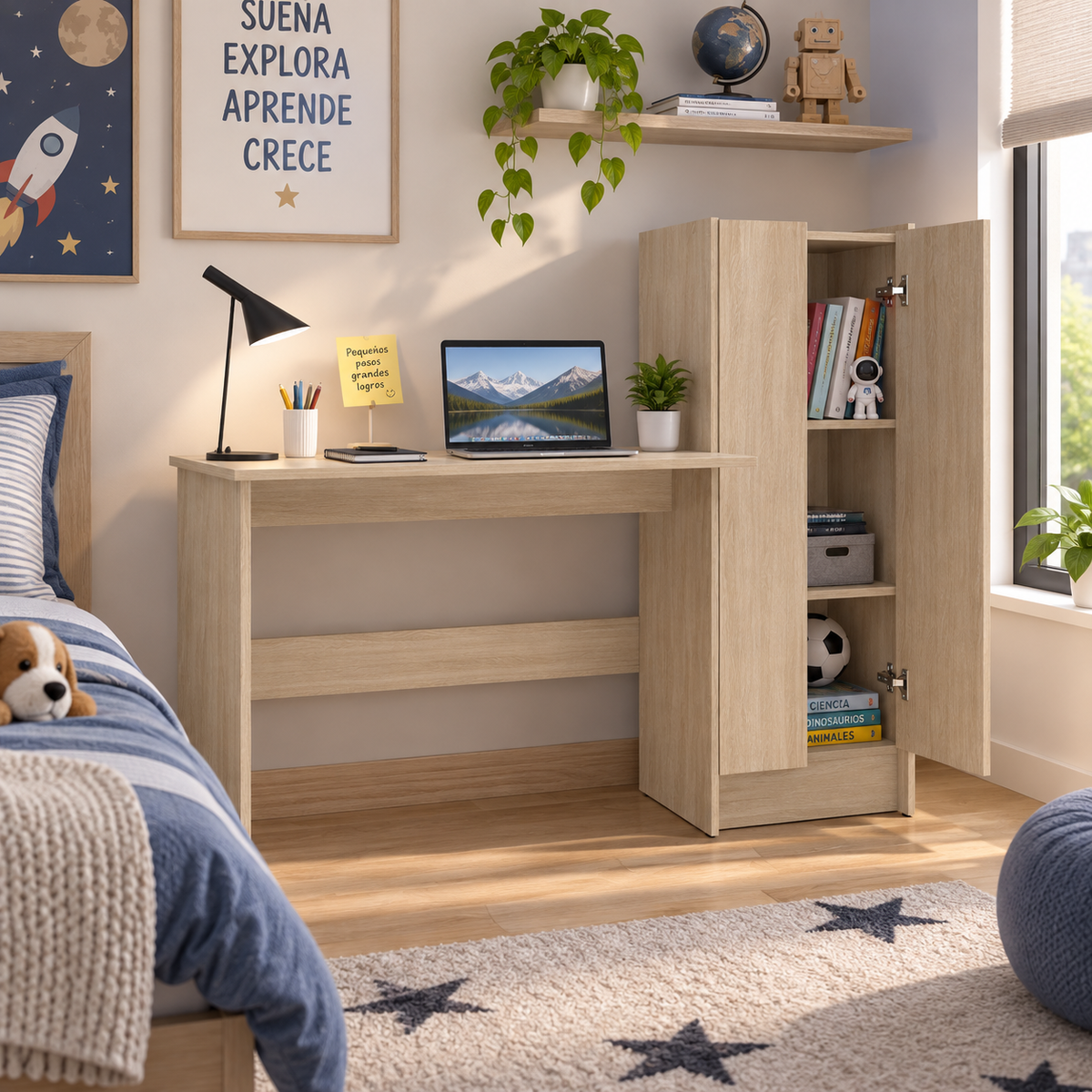Escritorio con Librera Beige
