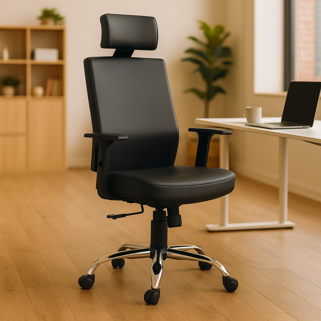 Silla Ejecutiva Negra Ergonómica Cuerina DC-55N