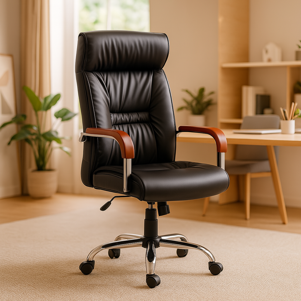 Silla Ejecutiva Negra Ergonómica Cuerina DC-54N