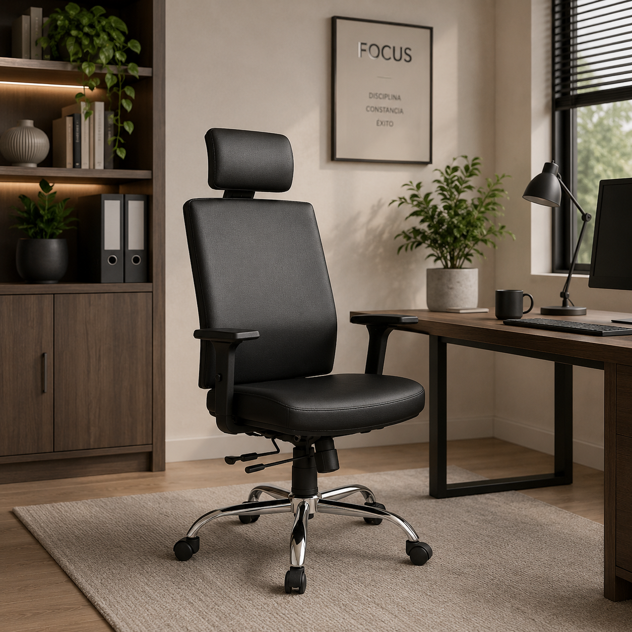 Silla Ejecutiva Negra Ergonómica Cuerina DC-55N