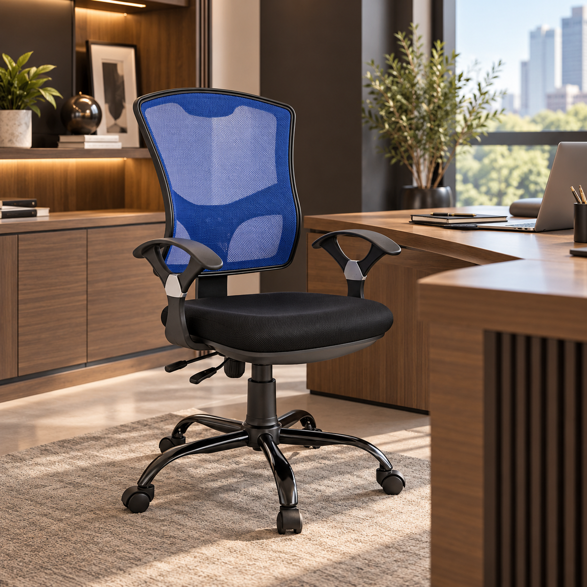 Silla Secretarial Azul Ergonómica DC-43A