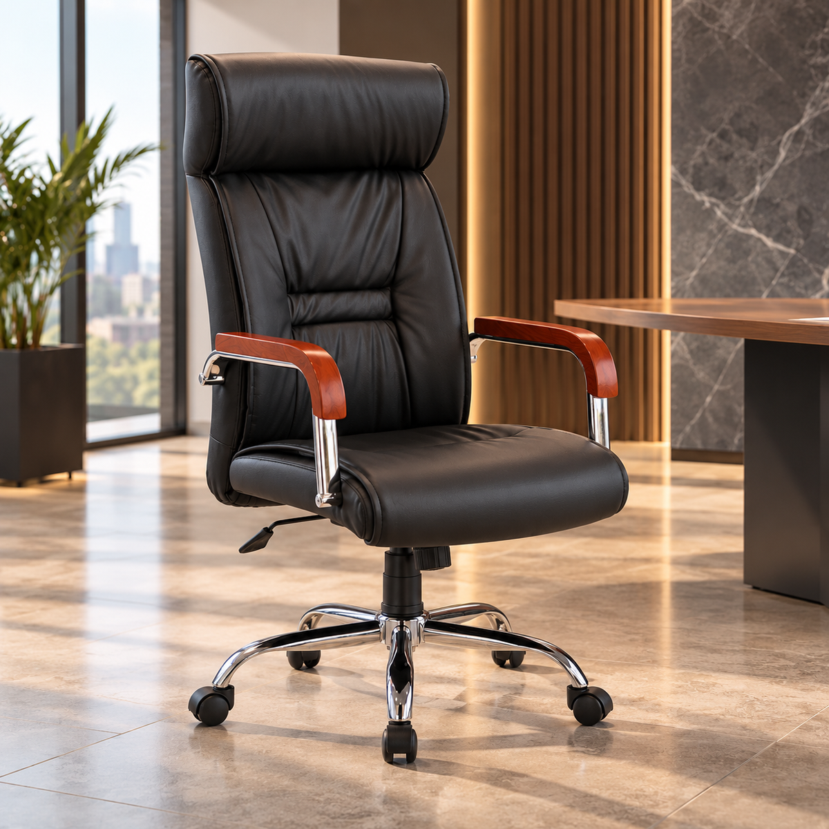 Silla Ejecutiva Negra Ergonómica Cuerina DC-54N