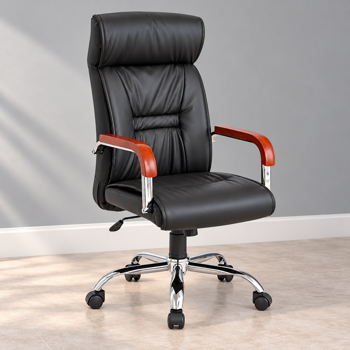 Silla Ejecutiva Negra Ergonómica Cuerina DC-54N